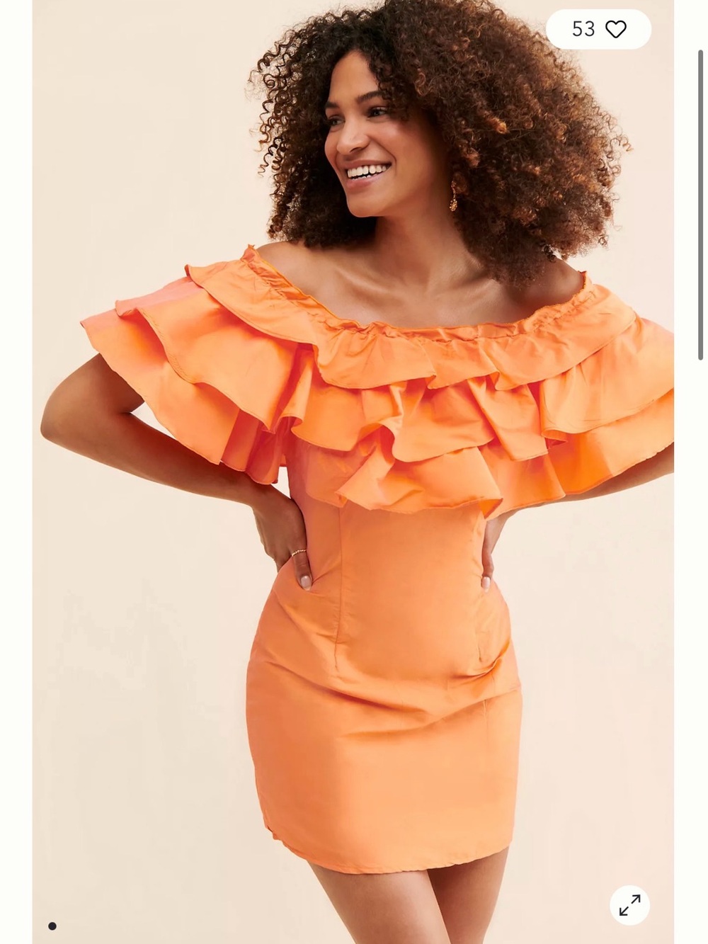 Anthropologie Vero Moda Off-the-Shoulder Ruffle Mini Dress in Vibrant Orange